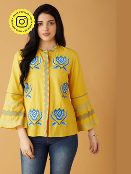 BOHO-CHIC By Sukriti Jain - Yellow Floral Embroidered Shirt