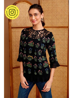 BOHO-CHIC By Sukriti Jain - Black Full Bloom Dolce Embroidered Top