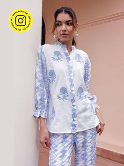 BOHO-CHIC By Sukriti Jain - Blue Pastel Hue Embroidered Shirt