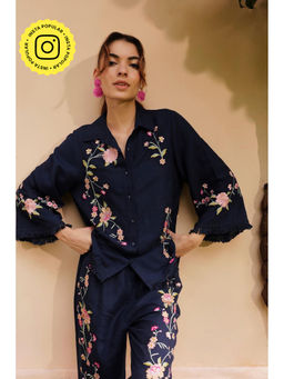 BOHO-CHIC By Sukriti Jain - Navy Blue Nature Inspired Embroidered Shirt