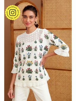 BOHO-CHIC By Sukriti Jain - White Full Bloom Dolce Embroidered Top