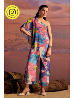 BOHO-CHIC By Sukriti Jain - Blue One Shoulder Printed Jumpsuit