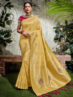 Odette - Yellow Weaved Silk Designer Saree with Unstitched Blouse