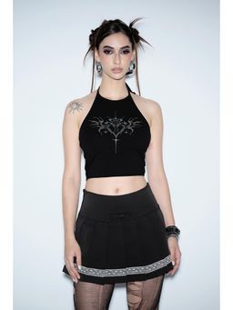 Bonkers Corner - Black Love Circuit Halter Neck Crop Top for Women