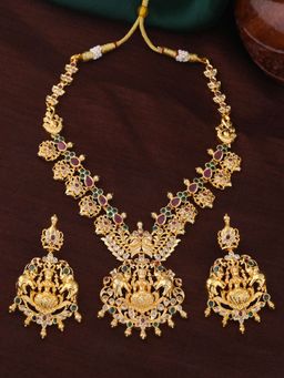 Estele - Gold Plated CZ Lakshmi Devi with Elephant Designer Necklace Set for Women