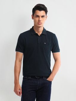 Arrow Sports - Blue Solid Cotton Polo T-Shirt