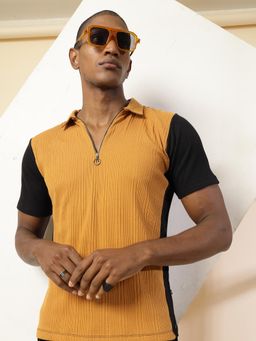 RIGO - Men Light Brown Rib Polo T-Shirt
