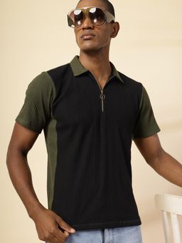 RIGO - Men Army Green Rib Polo T-Shirt