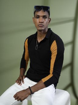 RIGO - Men Black Colorblocked Polo T-Shirt