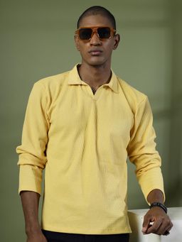 RIGO - Men Yellow Waffle Oversized Polo T-Shirt