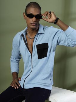 RIGO - Men Light Blue Rib Solid Jacket