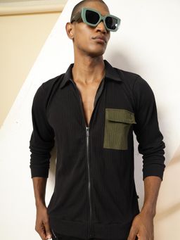 RIGO - Men Black Rib Solid Jacket