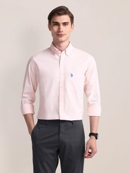 U.S. POLO ASSN. - Solid Pink Full Sleeves Collar Neck Shirt