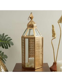 HomeTown - Nelumbra Metal Diamond Lantern 16X38 cm In Gold Colour