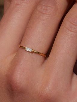 AQUASTREET - Minimal Dainty Single Zircon Ring, Size:8 18K Gold Plated Anti-Tarnish Waterproof
