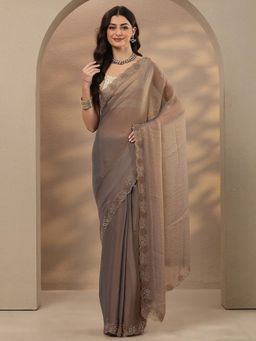 Libas - Embellished Silk Blend Green Saree with Unstitched Blouse