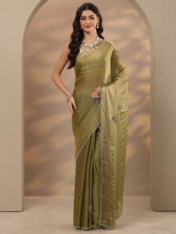 Libas - Embellished Silk Blend Green Saree with Unstitched Blouse