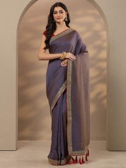 Libas - Embellished Silk Blend Lavender Saree with Unstitched Blouse