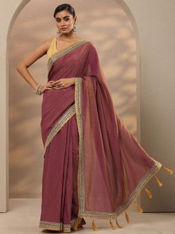 Libas - Embellished Silk Blend Pink Saree with Unstitched Blouse