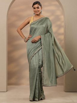 Libas - Embellished Silk Blend Green Saree with Unstitched Blouse