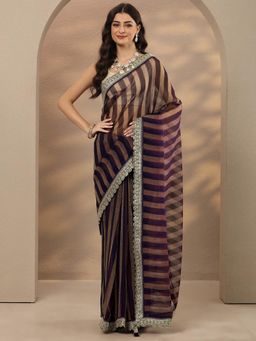 Libas - Silk Blend Purple Saree with Unstitched Blouse