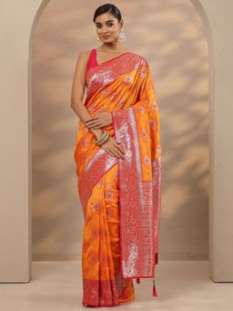 Libas - Woven Design Silk Blend Orange Saree with Unstitched Blouse