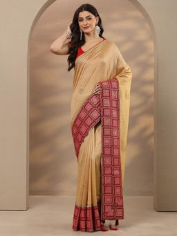 Libas - Embellished Silk Blend Gold Saree with Unstitched Blouse