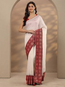 Libas - Embellished Silk Blend Off White Saree with Unstitched Blouse