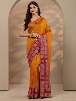 Libas - Embellished Silk Blend Mustard Saree with Unstitched Blouse