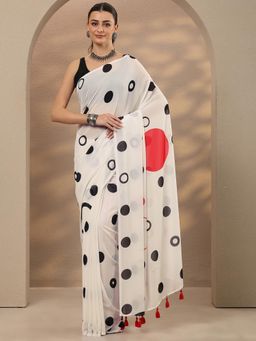 Libas - White Georgette Saree with Unstitched Blouse