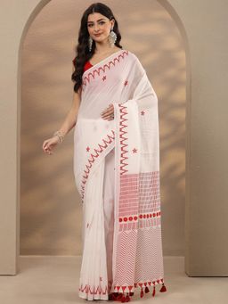 Libas - Printed Cotton Blend Saree with Unstitched Blouse
