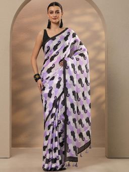 Libas - Multi-Colour Printed Satin Saree with Unstitched Blouse