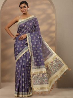 Libas - Purple Silk Blend Saree with Unstitched Blouse