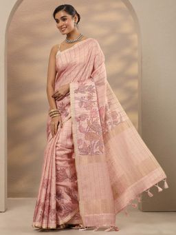 Libas - Pink Floral Silk Blend Saree with Unstitched Blouse