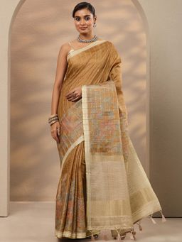 Libas - Mustard Floral Silk Blend Saree with Unstitched Blouse