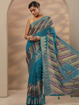 Libas - Blue Silk Blend Saree with Unstitched Blouse