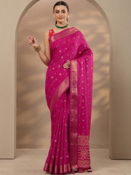 Libas - Pink Woven Design Silk Blend Saree with Unstitched Blouse