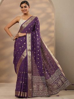 Libas - Purple Woven Design Silk Blend Saree with Unstitched Blouse