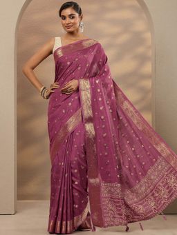 Libas - Mauve Woven Design Silk Blend Saree with Unstitched Blouse