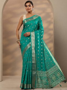 Libas - Green Woven Design Silk Blend Saree with Unstitched Blouse