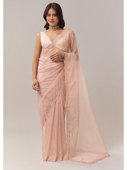 KALKI FASHION - Light Peach Tissue With Floral Embroidered Saree with Unstitched Blouse