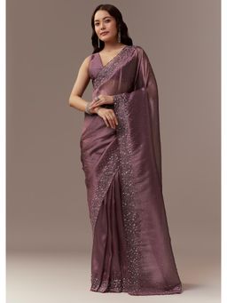 KALKI FASHION - Wine Tissue Sequin Embroidered Saree with Unstitched Blouse