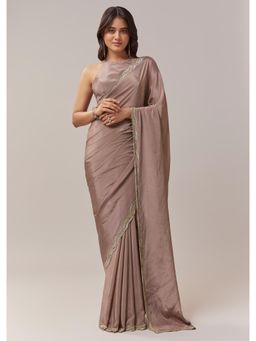 KALKI FASHION - Mauve Embroidered Crepe Saree with Unstitched Blouse