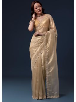 KALKI FASHION - Gold Tissue Sequins Saree with Unstitched Blouse