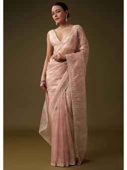 KALKI FASHION - Pink Tissue Moti Embroidered Saree With Unstitched Blouse