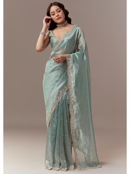 KALKI FASHION - Light Blue Tissue Silk Sequin Embroidered Saree with Unstitched Blouse