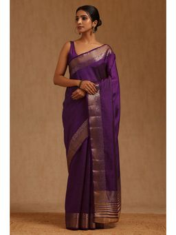 Soch - Womens Purple Art Silk Zari Saree with Unstitched Blouse