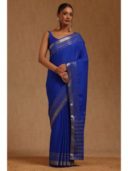 Soch - Womens Royal Blue Art Silk Woven Designs Saree with Unstitched Blouse