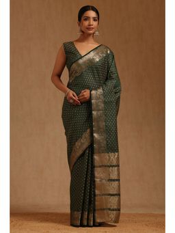 Soch - Womens Green Art Silk Geometric Zari Woven Saree with Unstitched Blouse