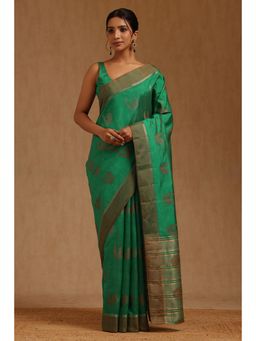 Soch - Womens Light Green Art Silk Bird Motifs Zari Woven Saree with Unstitched Blouse